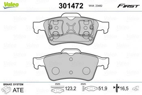 Тормозные колодки дисковые NISSAN /RENAULT Primera(P12)/Espace/Laguna/Megane "1,6-3,5 "R "01>> Valeo 301472