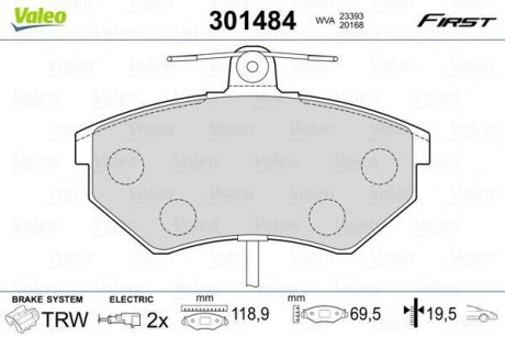 Тормозные колодки дисковые VAG A4/Exeo/Passat "1,6-2,0 "F "94>> Valeo 301484