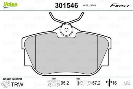 Тормозные колодки дисковые NISSAN/OPEL/RENAULT NV300/Primastar/Vivaro/Trafic "1,6-2,5 "R "01>> Valeo 301546