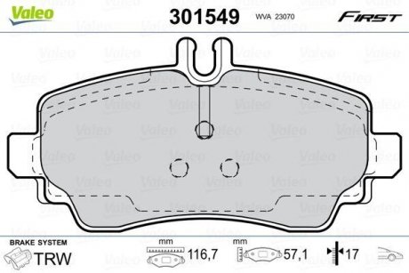 Гальмівні колодки дискові MERCEDES A-Class "1,4-2,1 "F "97-04 Valeo 301549