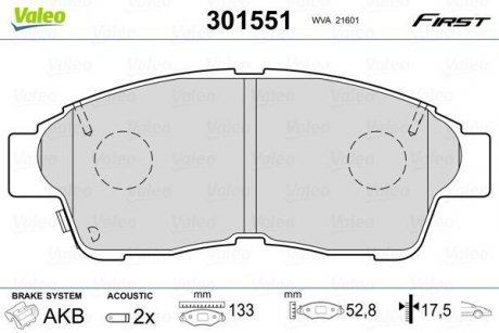 Тормозные колодки дисковые TOYOTA Camry/CarinaE/Corolla/Picnic/Rav4 "1,3-2,2 "F "91-01 Valeo 301551