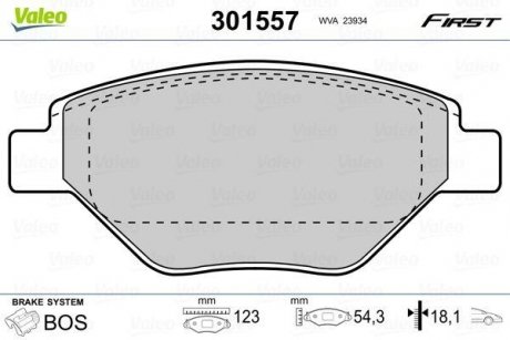 Тормозные колодки дисковые RENAULT Megane "1,4 "F "02>> Valeo 301557