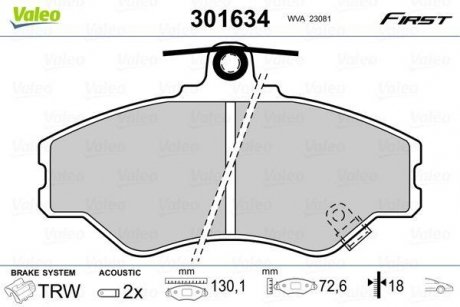 Гальмівні колодки дискові HYUNDAI Grace/H100 "F "93-00 Valeo 301634