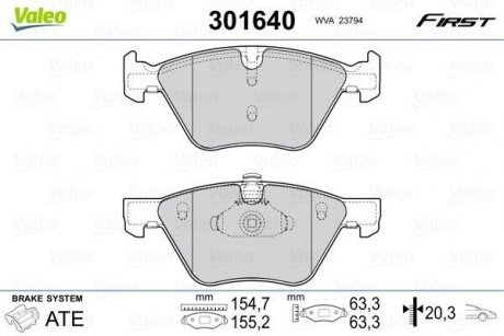 Гальмівні колодки дискові BMW 3/5/X1/Z4 "2,0-3,0 "F "03-16 Valeo 301640 (фото 1)