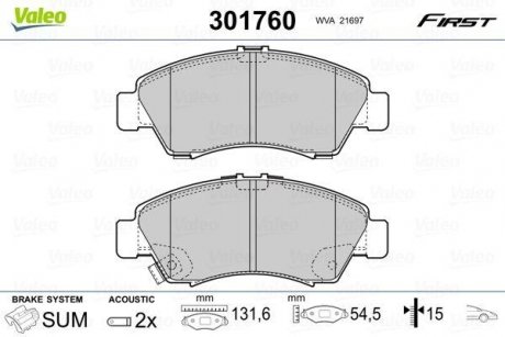 Тормозные колодки дисковые HONDA Civic/Jazz/Logo "1,2-1,6 "F "91-08 Valeo 301760