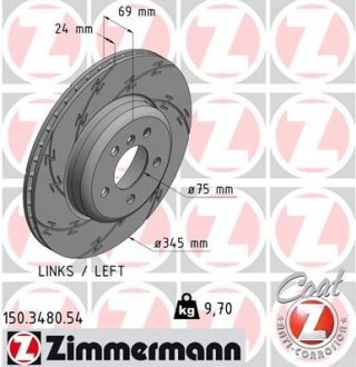 Задн. вентил. лев. BMW F10 3.5-5.0i, F01/02 3.0-4.0i (345x24) Black Z ZIMMERMANN 150348054