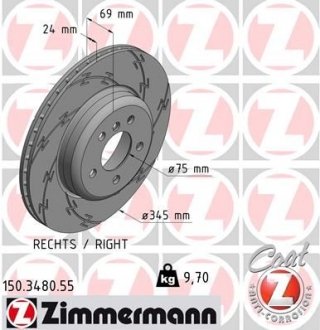 Задн. вентил. прав. BMW F10 3.5-5.0i, F01/02 3.0-4.0i (345x24) Black Z ZIMMERMANN 150348055