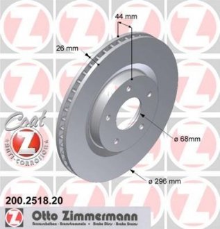 Передний вент. Nissan Qashqai, X-Trail с 2007г (296x26) ZIMMERMANN 200251820