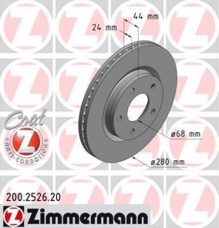 Передний вент. Nissan Juke (280x24) ZIMMERMANN 200.2526.20