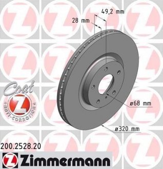 Передний вент. Nissan Murano c 2005г, Infinity FX, EX, G, M (320x28) ZIMMERMANN 200.2528.20