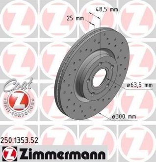 Передні вент. Ford Focus II, III, C-max, Kuga, Volvo C30, S40 (300x25) ZIMMERMANN 250135352 (фото 1)