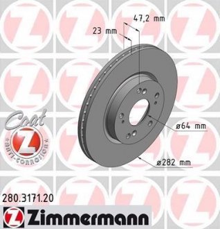 Передн. вент. Honda Civic 1.8i, FR-V, Stream (282x23) Coat Z ZIMMERMANN 280317120