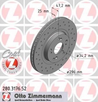 Передн. вентил. Honda Accord 2.0i c 2008г (296x25) ZIMMERMANN 280.3176.52