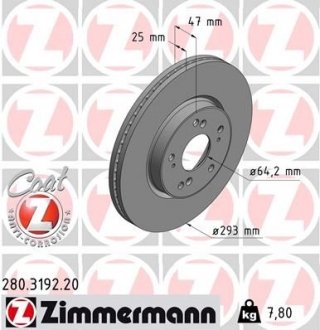 Передние Honda HR-V, Accord 2013- 293x25 = OZ 280 3189 20 ZIMMERMANN 280319220