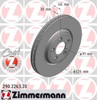 Передние вент. JAGUAR XF, XJ -2015 (326х30) ZIMMERMANN 290226320