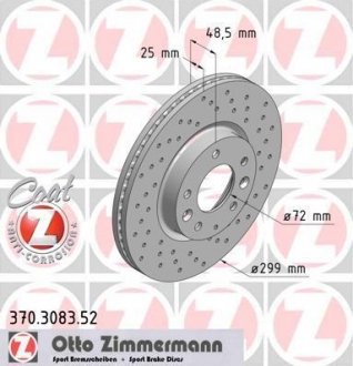 Передний вент.Mazda6 c 2008г (299x25) ZIMMERMANN 370.3083.52