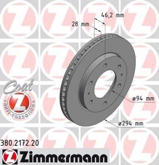 Передний вент. Mitsubishi L200 с 2006г, Pajero Sport c 2009г (294x28) ZIMMERMANN 380217220