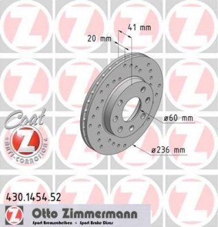 Перед.вентил. Lanos, Nexia, Astra F Diesel, Corsa (236x20) ZIMMERMANN 430.1454.52