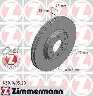 Передн. вентиль. Vectra C 3.2i, 2.8Turbo, 3.0 CDTI (302x28) ZIMMERMANN 430149520