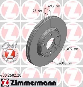 Передній вентиль. Opel Vivaro, Renault Trafic (305x28) Coat Z ZIMMERMANN 430260220