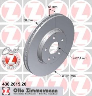 Передній вент. Opel Insignia 1,6-2,8T 17" (321x30) ZIMMERMANN 430261520 (фото 1)