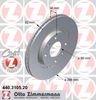 Передние Citroen C2, C3, C4 Peugeot 206 207 307 (266x22) ZIMMERMANN 440310520