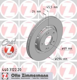 Передній вент. Mitsubishi Outlander, Outlander XL (294x24) ZIMMERMANN 440312220