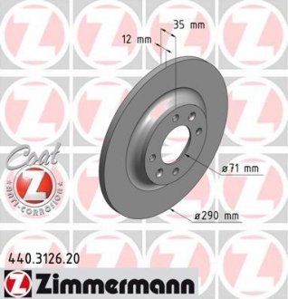 Задн. CITROEN DS4 DS5 1.6 2.0 2011-, PEUGEOT 308 1.6 2010- (290х12) ZIMMERMANN 440312620