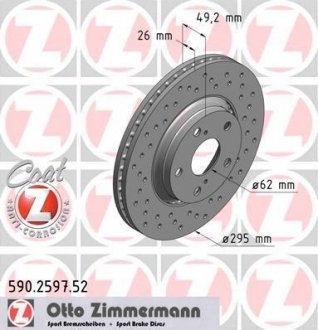 Передний вент. Toyota Avensis 1.6-2.0i c 2009г (295x26) ZIMMERMANN 590.2597.52 (фото 1)