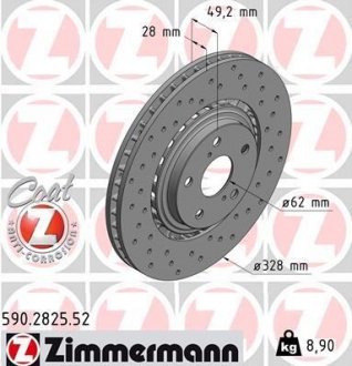 Передній перф. Lexus RX 09-, NX, Toyota Highlander 07- Rav-4 13- (328x28) ZIMMERMANN 590282552